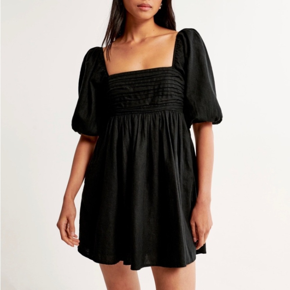 😍Abercrombie & Fitch Emerson Linen-Blend Puff Sleeve Mini Dress
